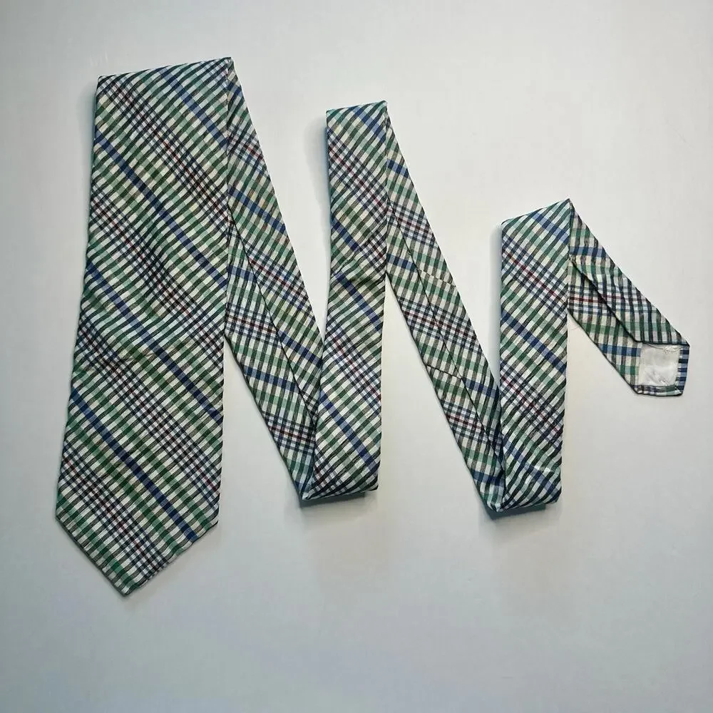Brooks Brothers Makers Seersucker Green Plaid Silk Classic Tie